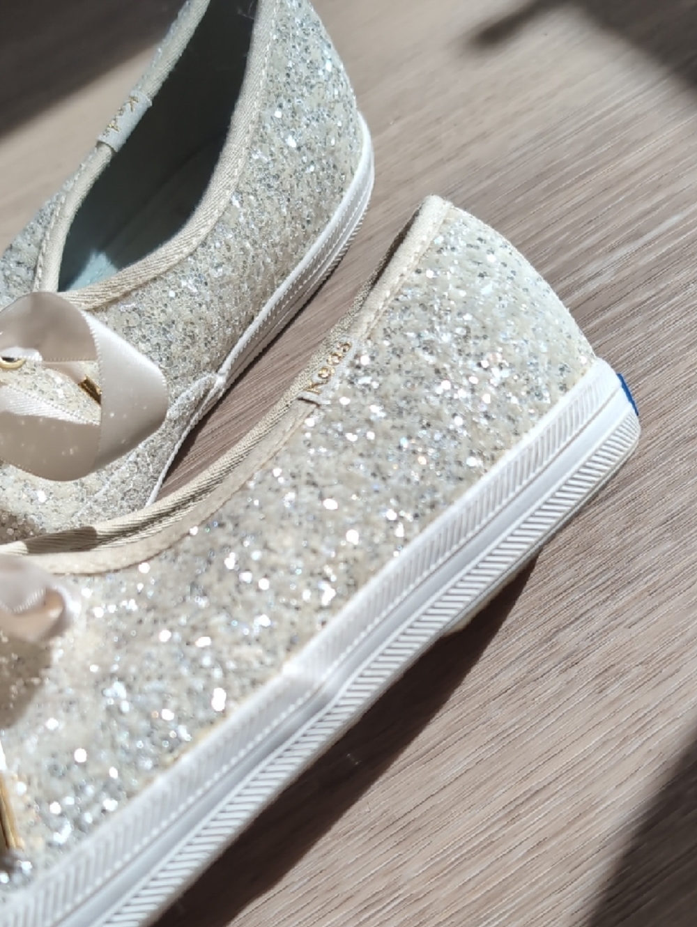 kate spade x Keds Glitter Ribbon Lace-Up Sneakers -  Silvery  Sparkle - Picture 5 of 12